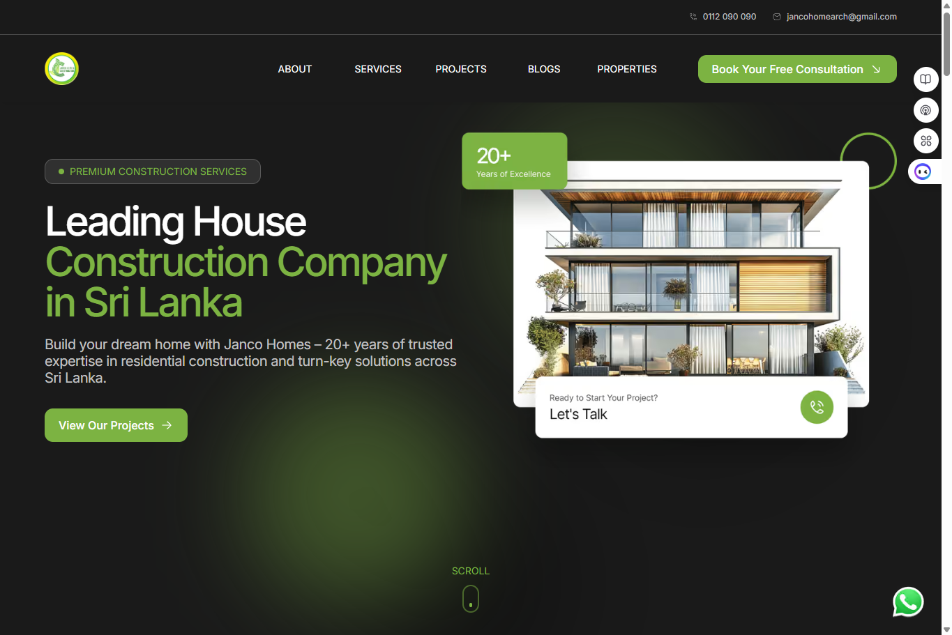 Homepage preview of the Janco Homes & Construction website